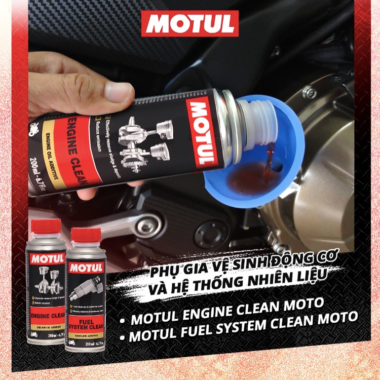 Phụ gia cho xe máy Motul giúp làm sạch hệ thống nhiên liệu, loại bỏ cặn bẩn và cải thiện hiệu suất động cơ